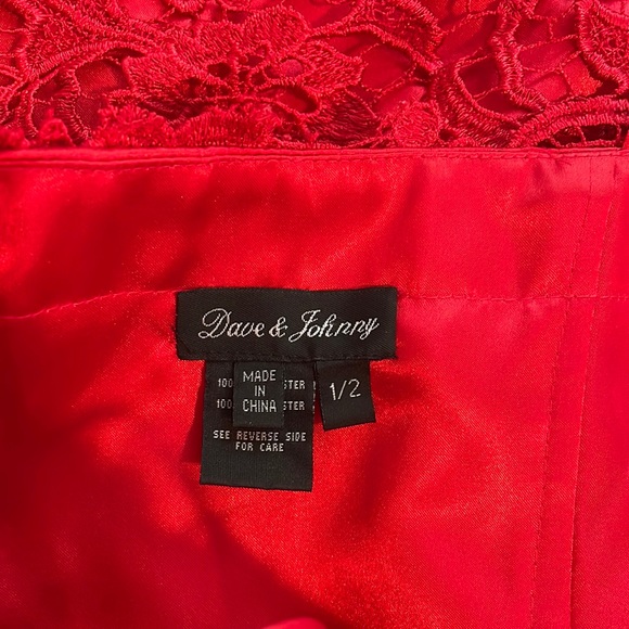 Vintage Red Satin Embroidered Lace Cocktail Dress - Picture 4 of 10